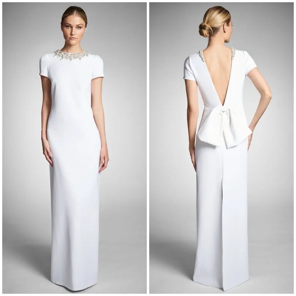 NWT flaw Sachin and Babi Petra Gown Long Dress White Pearl Size 8